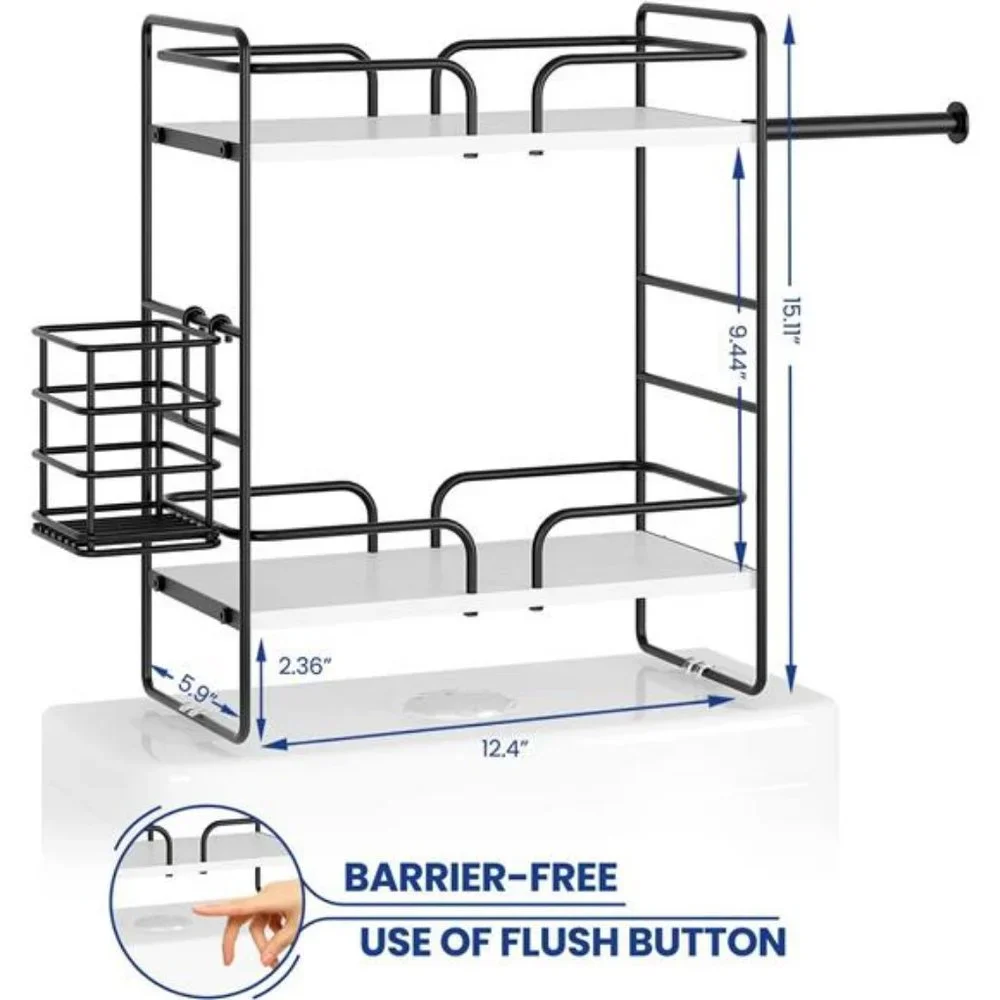 2-Tier Over Toilet Bathroom Organizer, Bathroom Shelves with Tissue Holder-White